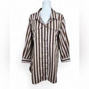 Vintage Brown and White Striped Button Up Shirt
